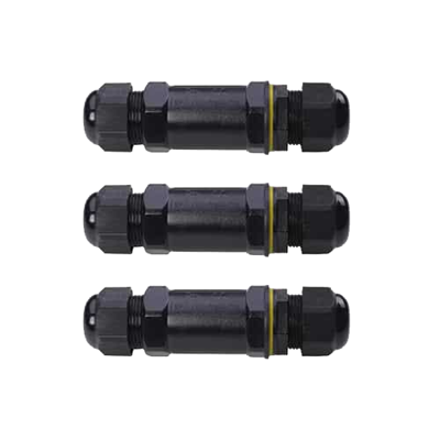 Set 3x kabelverbinder-R 3 polig IP68 waterdicht zwart 10-12mm kabel