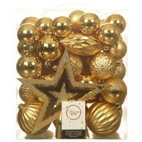 Set 66x stuks kunststof kerstballen met ster piek goud