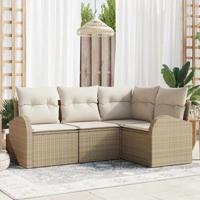 Tuinbankenset met kussen 4 pcs Beige en Wit poly rattan