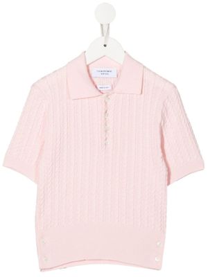 Thom Browne Kids polo en maille torsadée - Rose