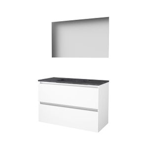 Basic-Line Ultimate 46 badkamermeubelset - 100x46cm - greeploos - 2 lades - hardsteen wastafel - 0 kraangaten - Spiegel - verlichting MDF lak Ice White 1813102