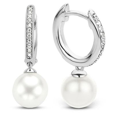 TI SENTO-Milano 7696PW Oorhangers Parel zilver-zirconia wit