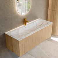 Badmeubel Mondiaz Kurve-Dlux | 120 cm | Meubelkleur Oak | Wastafelkleur Glace | Solid surface | Midden spoelbak | 1 kraangat