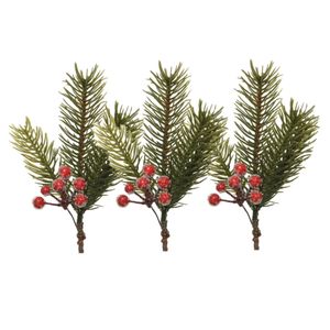 Kersttakken/dennentakken - 3x - groen met bessen - 21.5 cm