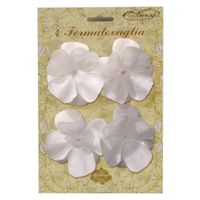 Decoratie klemmetjes met witte bloemen voor tafelkleed 4 stuks - thumbnail