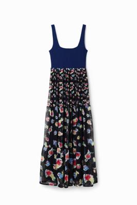 Gecombineerde midi-jurk met bloemen - BLUE - L