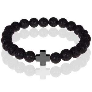 Memphis kralen armband Lavasteen Zwart Kruis