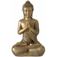 Boeddha beeld Briosa - binnen/buiten - kunststeen - antiek goud - 12 x 9 x 20 cm - thumbnail
