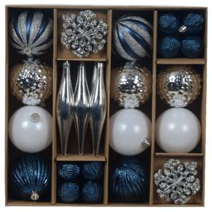 Kerstballen en ornamenten set - 46-delig - blauw/wit/zilver - kunststof - kerstversiering