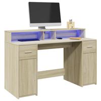 Bureau met LED-verlichting 140x55x91 cm hout sonoma eikenkleur