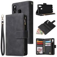Voor Galaxy A40 multifunctionele retro Frosted horizontale Flip lederen draagtas met kaartsleuf & houder & rits portemonnee & foto frame & Lanyard (zw