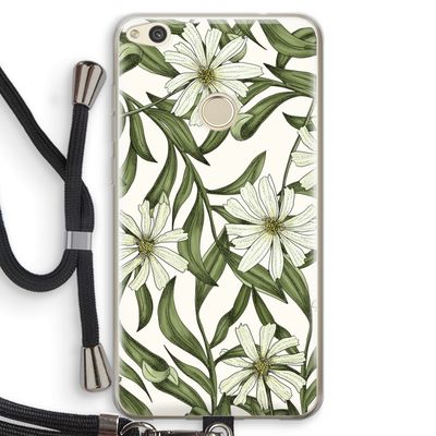 Wit bloemenpatroon: Huawei Ascend P8 Lite (2017) Transparant Hoesje met koord
