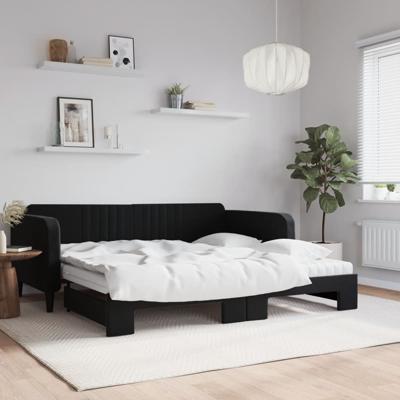 Slaapbank onderschuifbed en matrassen 100x200 cm fluweel zwart