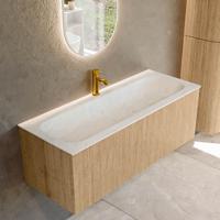 Badmeubel Mondiaz Kurve-Dlux | 120 cm | Meubelkleur Oak | Wastafelkleur Opalo | Solid surface | Midden spoelbak | 1 kraangat