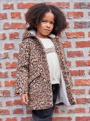 Mantel met capuchon van Laine stof met luipaardprint voor meisjes bruin
