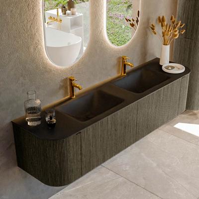 Badmeubel Mondiaz Kurve | 180 cm cm | Meubelkleur Shadow | Wastafelkleur Urban | Solid surface | Wasbak beiden zijden spoelbak | 2 kraangaten