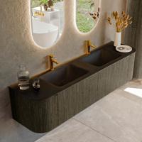 Badmeubel Mondiaz Kurve | 180 cm cm | Meubelkleur Shadow | Wastafelkleur Urban | Solid surface | Wasbak beiden zijden spoelbak | 2 kraangaten