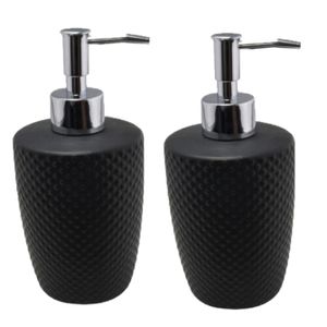 2x stuks zeeppompjes/zeepdispensers zwart keramiek 400 ml