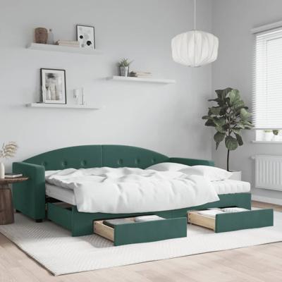 Slaapbank onderschuifbed en lades 80x200 cm fluweel donkergroen