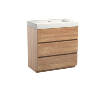 Storke Edge staand badmeubel 85 x 52 cm ruw eiken met Mata High enkele wastafel in mat witte solid surface - thumbnail