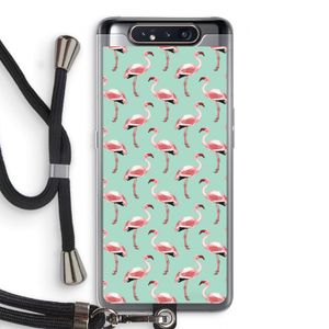 Flamingoprint groen: Samsung Galaxy A80 Transparant Hoesje met koord