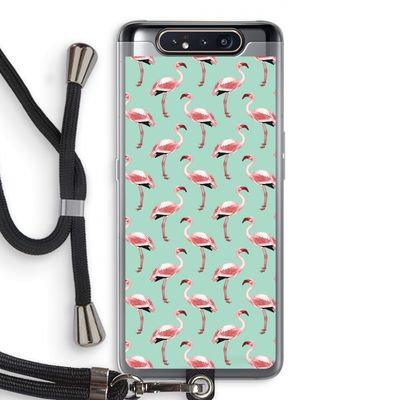 Flamingoprint groen: Samsung Galaxy A80 Transparant Hoesje met koord