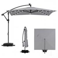 Zonne-LED-parasol met Zijdelingse Bevestiging 250 x 250 cm Vierkante Tuinparasol voor Buiten met 360°-Draaifunctie-Grijs