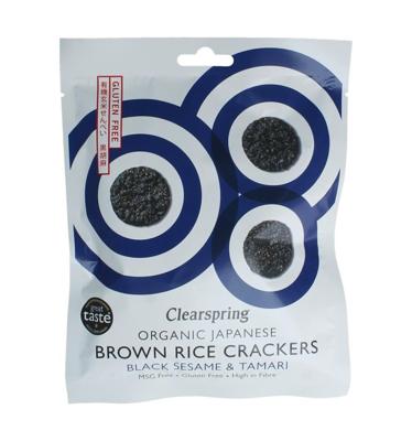 Bruine rijst crackers zwarte sesam & tamari bio