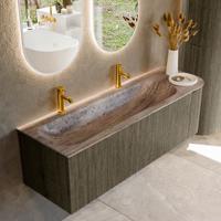 Badmeubel Mondiaz Kurve-Dlux | 145 cm | Meubelkleur Shadow | Wastafelkleur Oza | Solid surface | Wasbak linker zijde spoelbak | 2 kraangaten