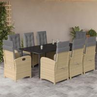 9-delige Tuinset met kussens poly rattan gemengd beige