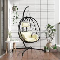 Hangstoel met kussen poly rattan en staal crmewit - thumbnail