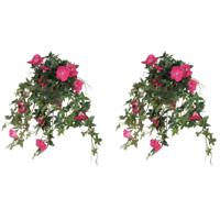 Kunstplant Petunia - 2x - donkerroze - 50 cm - kunst hangplanten