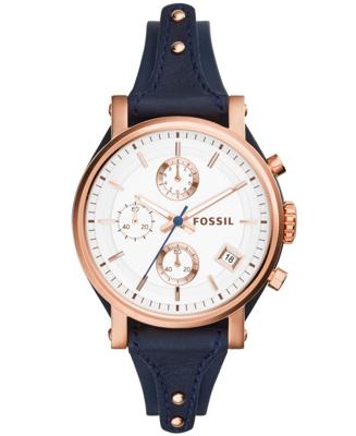 Fossil Dames ES3838 blauw lederen quartz modehorloge
