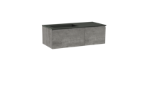 Storke Edge zwevend badmeubel 110 x 52 cm beton donkergrijs met Scuro asymmetrisch linkse wastafel in kwarts mat zwart - thumbnail