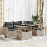 6-delige Loungeset met kussens poly rattan lichtgrijs