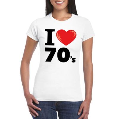 I love 70's thema t-shirt - wit - voor dames - Seventies verkleedkleding - korte mouwen