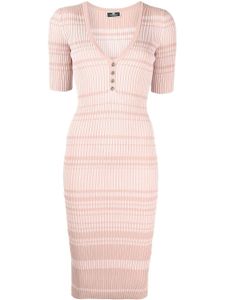 Elisabetta Franchi robe mi-longue nervurée à col v - Rose