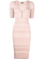 Elisabetta Franchi robe mi-longue nervurée à col v - Rose