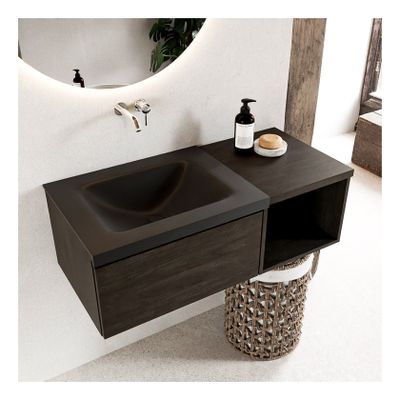 Mondiaz Bukla 100cm badmeubel met open module 40 dark brown 1 lade met wastafel links zonder kraangat kleur urban