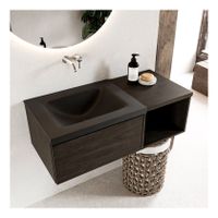 Mondiaz Bukla 100cm badmeubel met open module 40 dark brown 1 lade met wastafel links zonder kraangat kleur urban