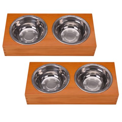 2x Set van voeder en drinkbakken voor huisdieren
