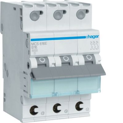 Hager automaat MCN616 E krachtgroep C-16A 3P+N