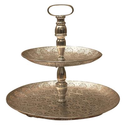 Etagere 2 laags - zilver - metaal - D40 x H49 cm - Hightea - Taartjes - Decoratief - Serveerschaal