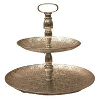 Etagere 2 laags - zilver - metaal - D40 x H49 cm - Hightea - Taartjes - Decoratief - Serveerschaal