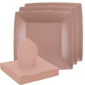 Santex servies set karton - 10x bordjes/25x servetten - rose goud   -