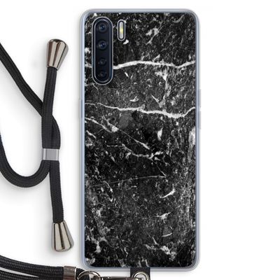 Zwart marmer: Oppo A91 Transparant Hoesje met koord