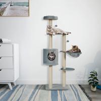 144 cm Meerdere Niveau Katten Activiteitenboom Kitten Klimrek met Sisal Bedekte Krabpalen Pluche Zitstok Huisje & Mand Ligstoel(Grijs)