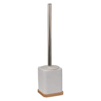 Toiletborstel/wc-borstel in houder - wit - 36 x 9 cm - bamboe/kunststeen - badkamer