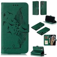 Feather patroon Litchi textuur horizontale Flip lederen draagtas met portemonnee & houder & kaartsleuven voor Huawei P30 Pro (groen)