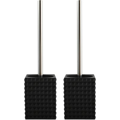 Toiletborstel in houder/wc-borstel - 2x Kubik - kunststeen - zwart/zilver - 37 x 10 cm